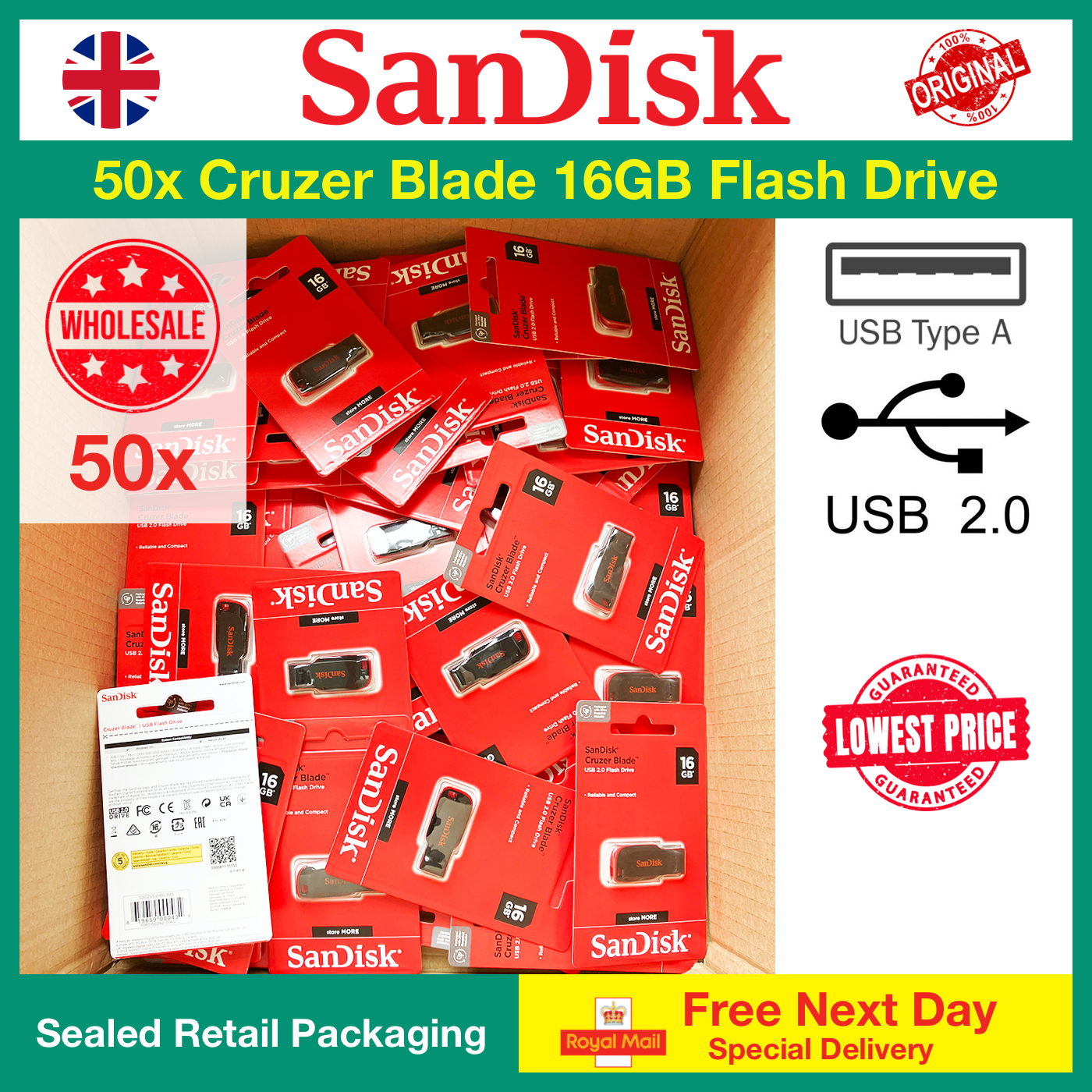 50x SanDisk Cruzer Blade 16GB Flash Drive Wholesale Shop Moksha