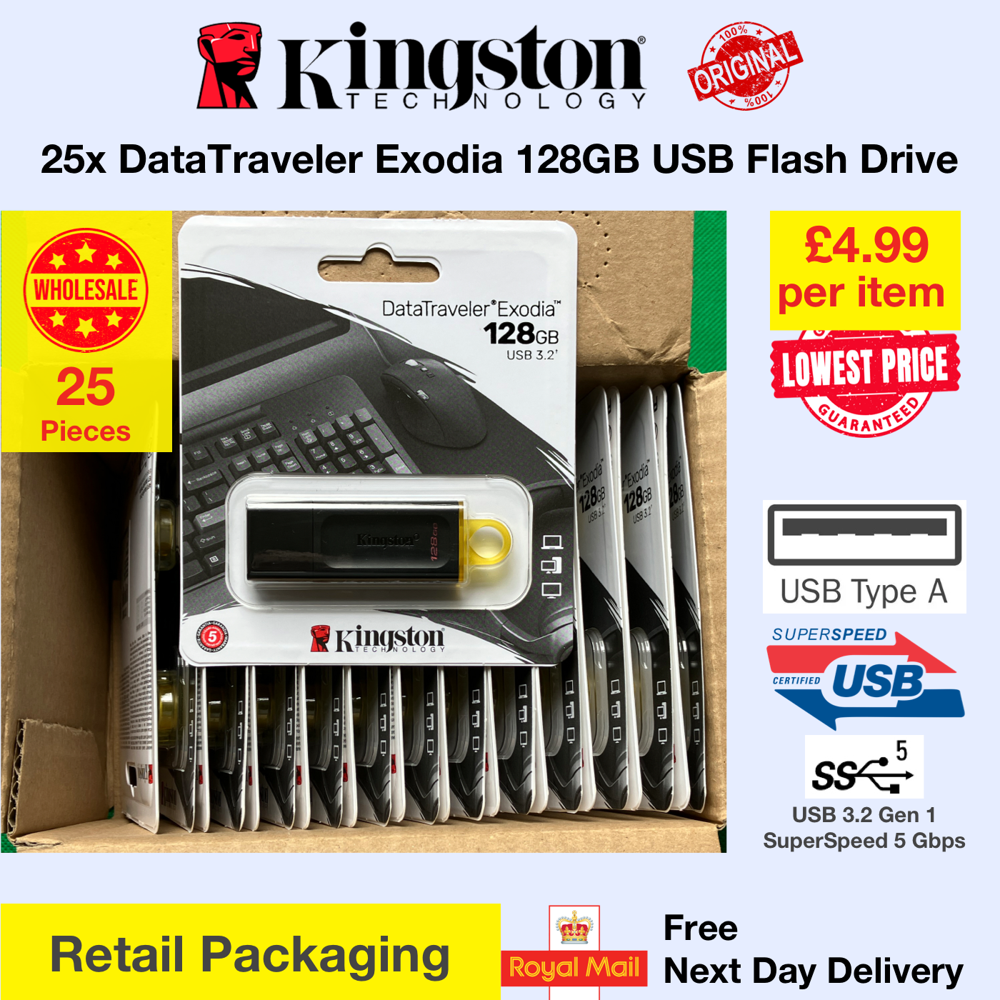 25x Kingston DataTraveler Exodia 128GB USB Memory Stick Flash Drive Drive Wholesale Lowest Price Bulk Price Lot