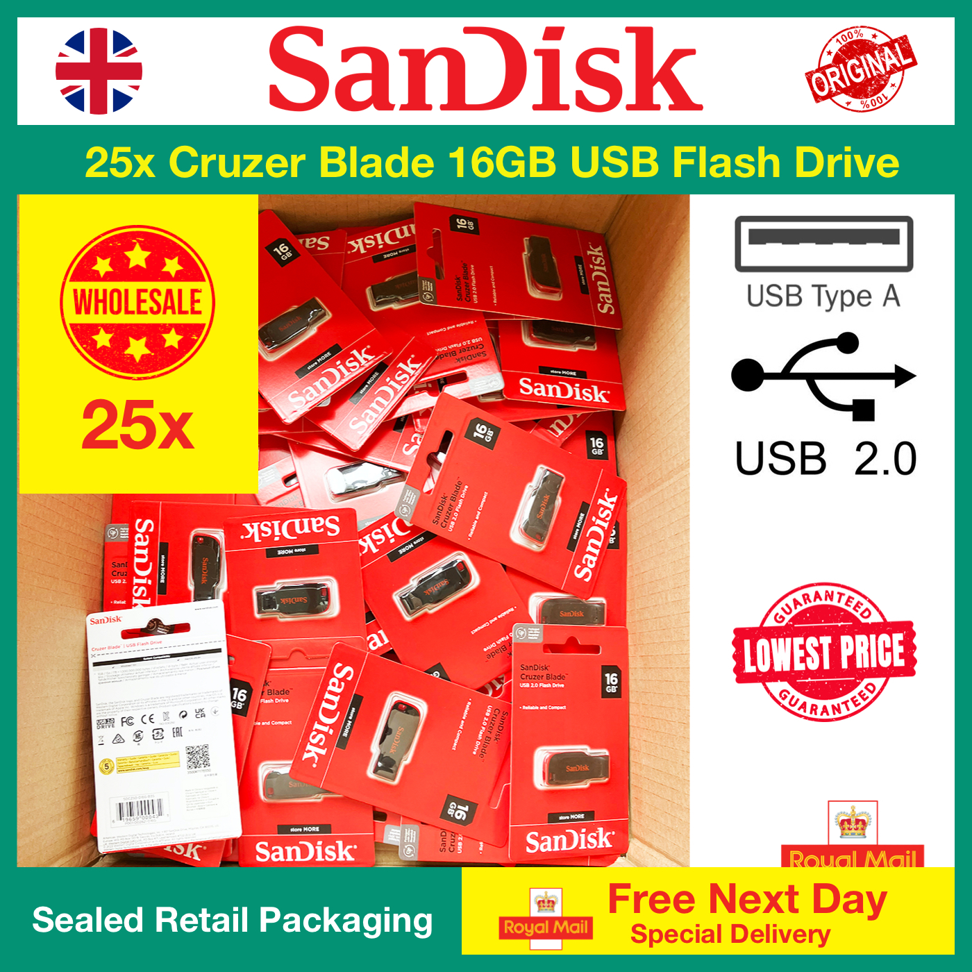 25x SanDisk Cruzer Blade 16GB USB Flash Drive Wholesale Lowest Price Bulk Price Lot