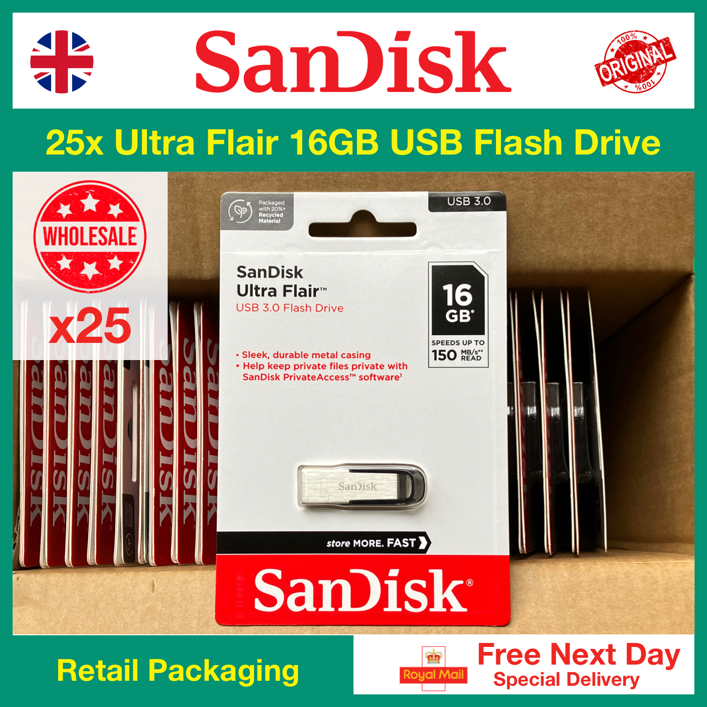 25x SanDisk Ultra Flair 16GB Flash Drives Wholesale Shop Moksha