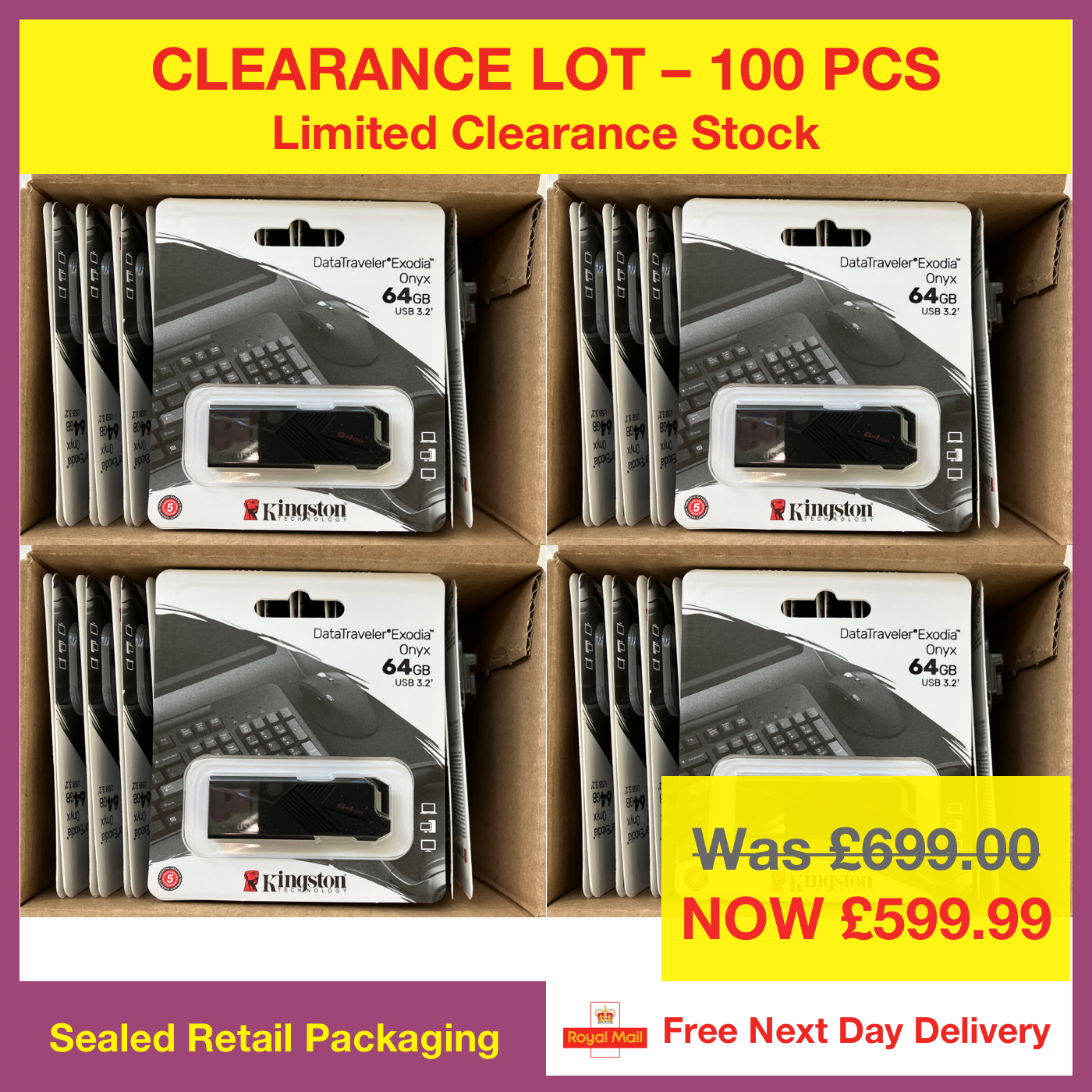 100x Kingston DataTraveler Exodia Onyx 64GB USB Flash Drive Clearance Lot