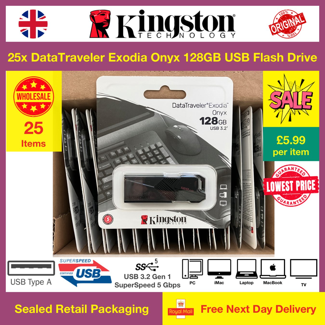 25x Kingston DataTraveler Exodia Onyx 128GB USB Flash Drive