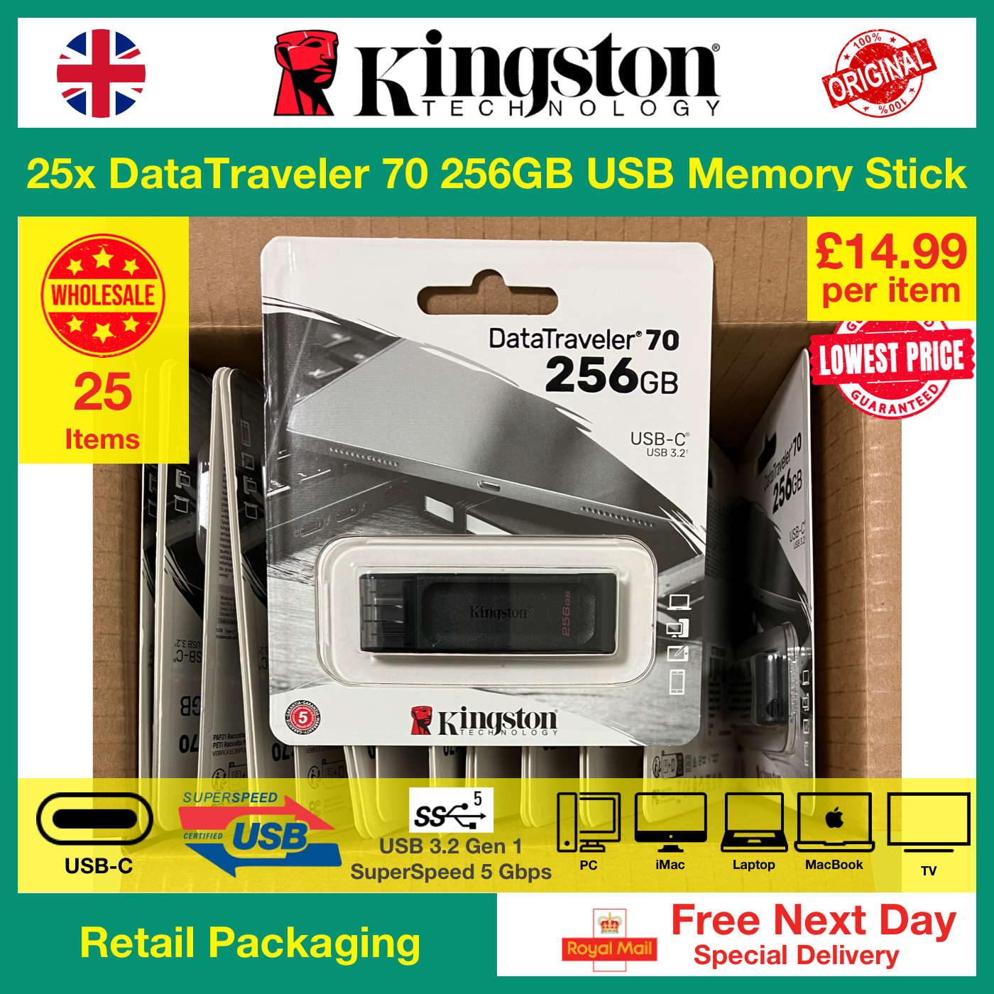 25x DataTraveler 70 256GB USB Memory Stick USB-C Shop