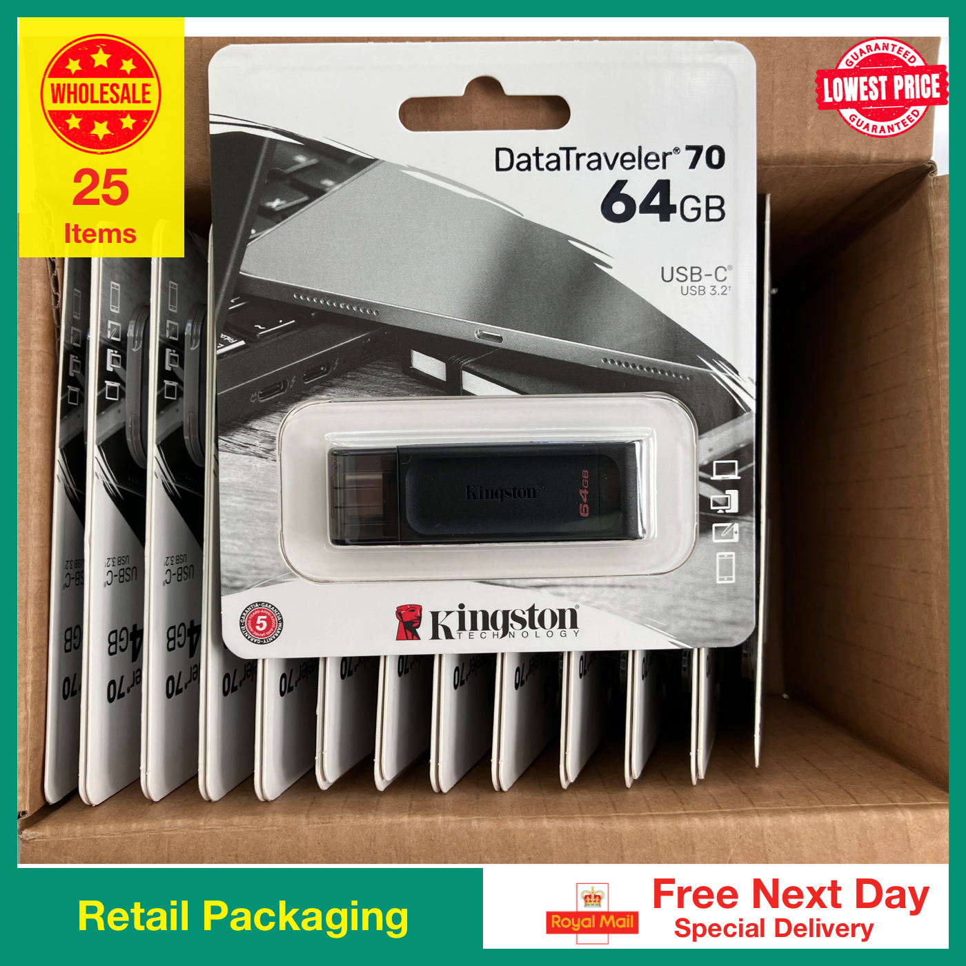 25x Kingston Data Traveler 70 64GB USB Memory Stick USB-C Shop Moksha