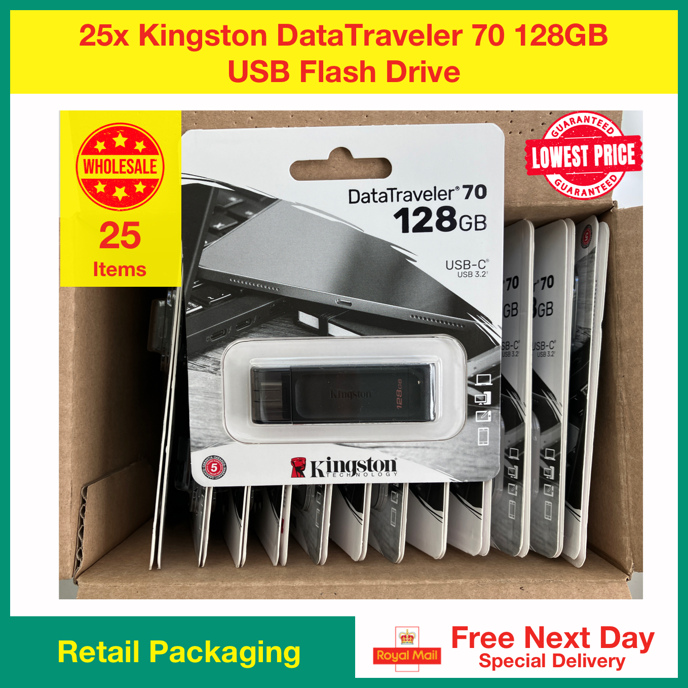 25x Kingston DataTraveler 70 128GB USB Flash Drive ShopMoksha