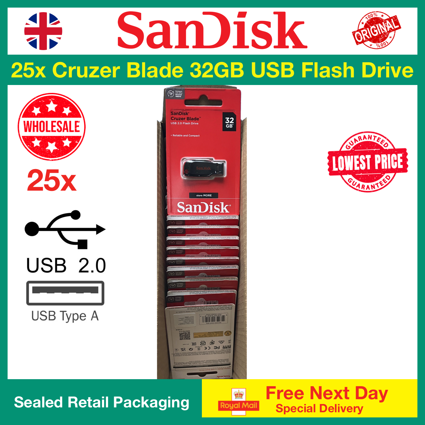 25x SanDisk Cruzer Blade 32GB USB Flash Drive Wholesale Shop Moksha