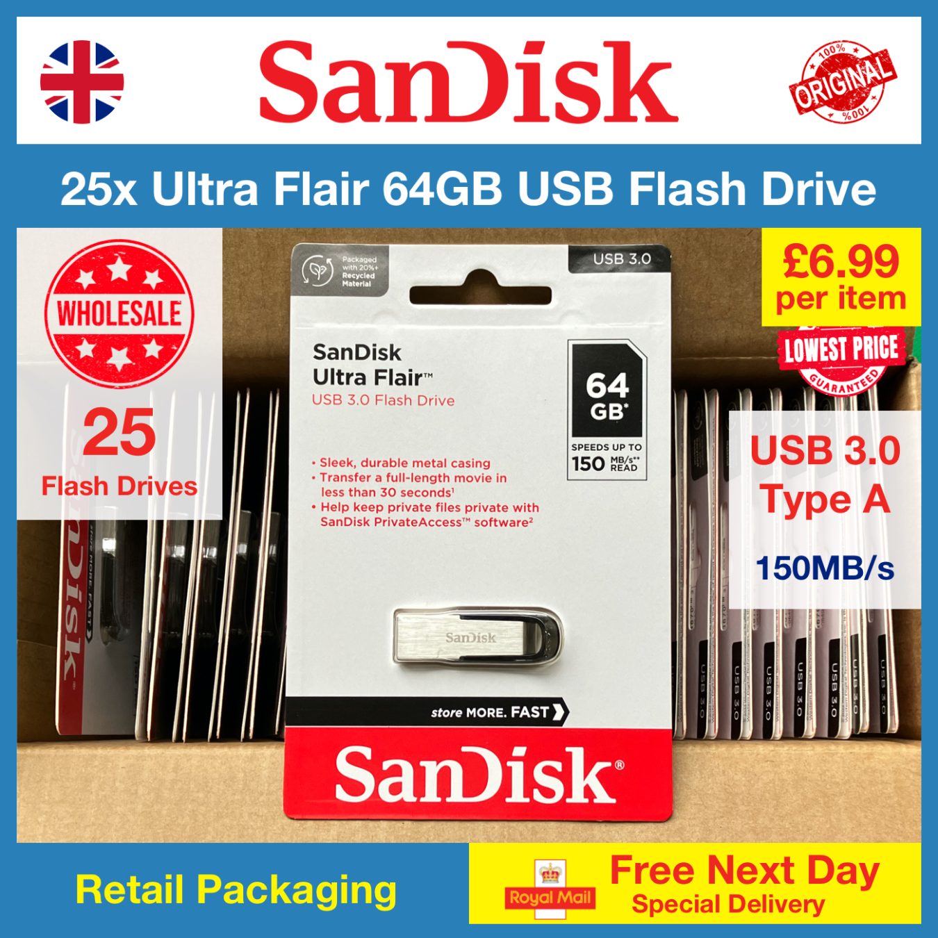 25x Ultra Flair 64GB USB Flash Drive Wholesale