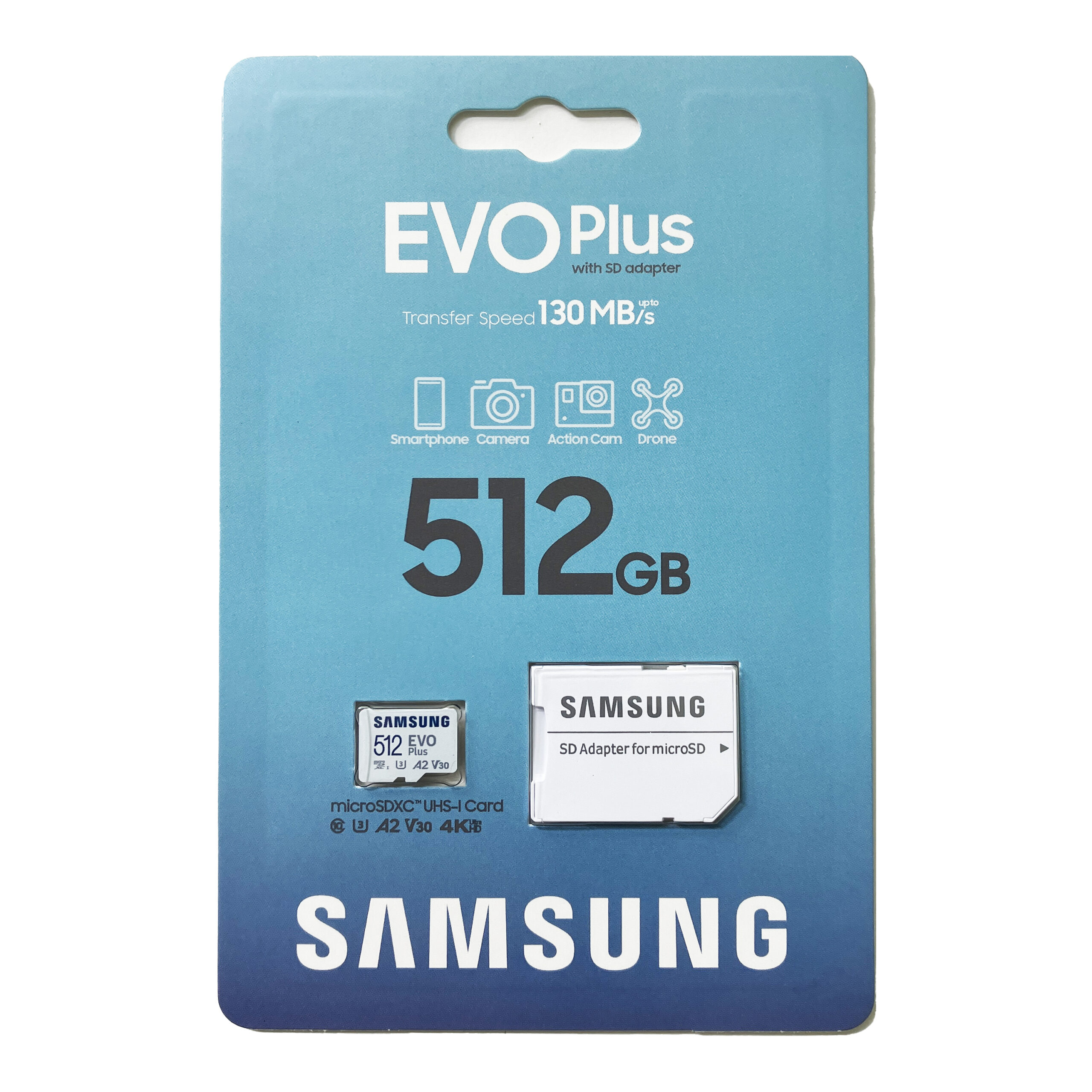 Samsung EVO Plus 512GB microSDXC Card (2021) U3 V30 A2 130MB/s + SD Adapter