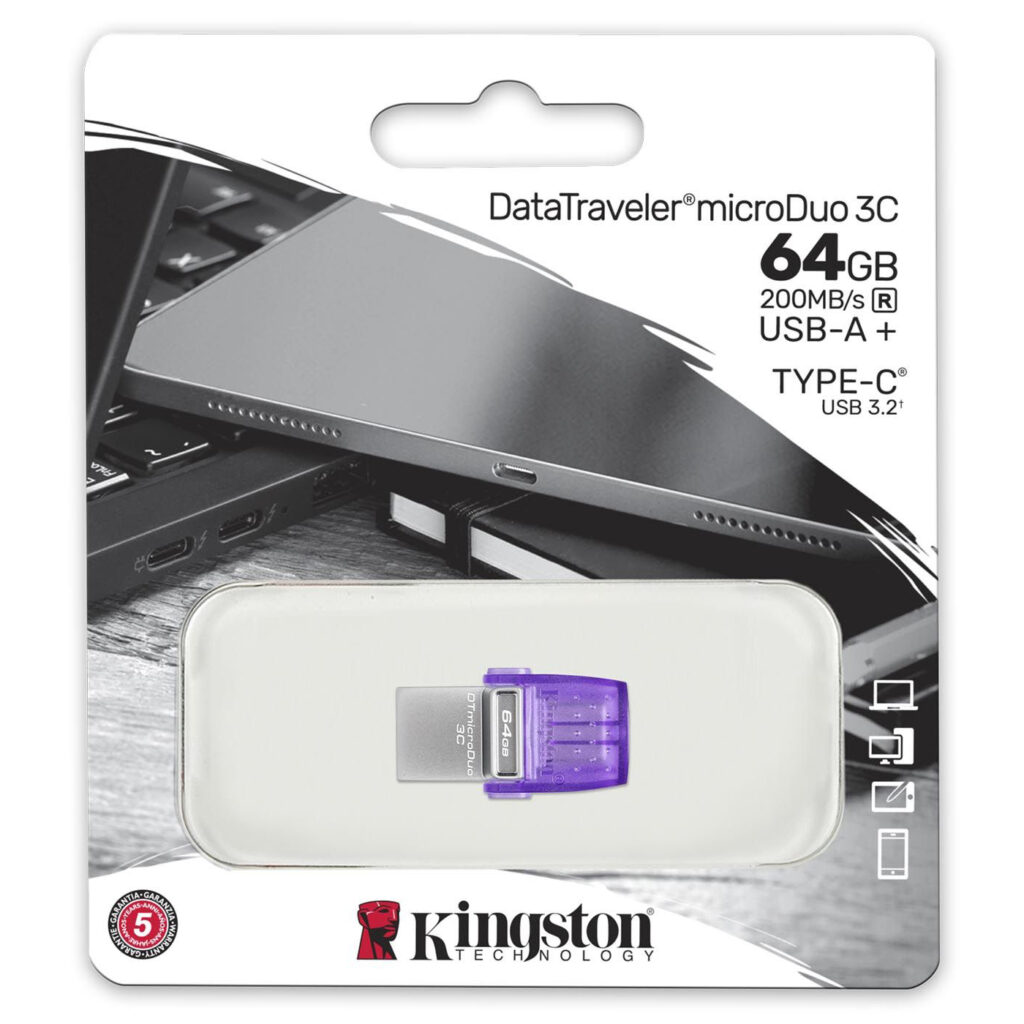 Kingston Data Traveler MicroDuo 3C USB Flash Drive 64GB USB Gen 3 Type-C & USB-A