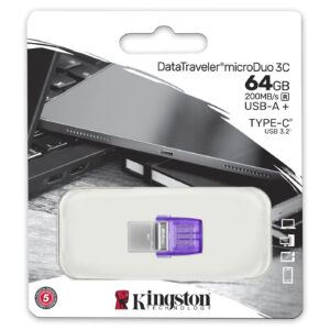 Kingston Data Traveler MicroDuo 3C USB Flash Drive 64GB USB Gen 3 Type-C & USB-A